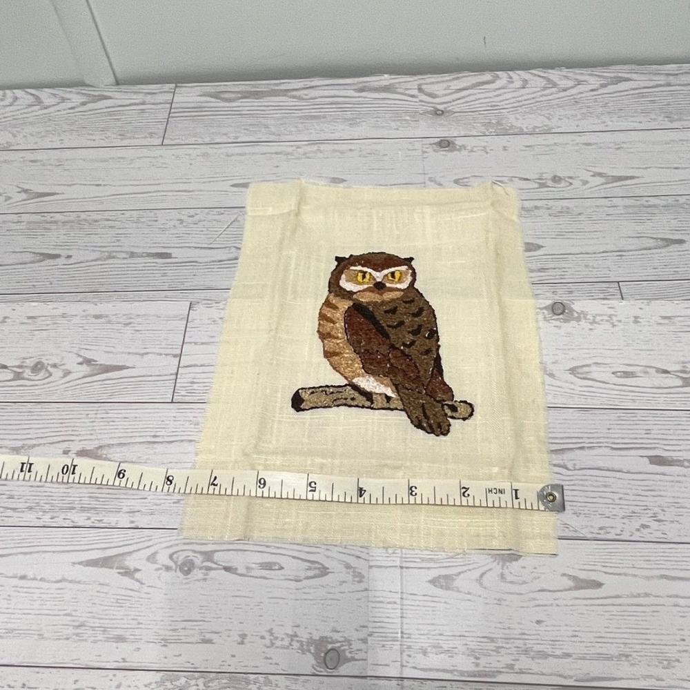 Vintage Handmade Owl Punch Needle Embroidery Textile Art Brown Cream 8x10 - Picture 6 of 6